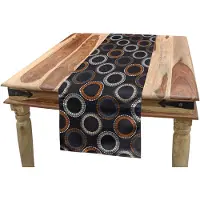 Abakuhaus Abstracte Geometrie Tafelloper, etnische cirkelpunt, eetkamerkeuken Rechthoekige decoratieve tafelloper, 40 x 225 cm, grijs bleek vermiljoen