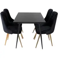 Ebuy24 SilarBLExt eethoek eetkamertafel uitschuifbare tafel lengte cm 120 / 160 zwart en 4 Velvet Deluxe eetkamerstal velours zwart, messing decor.