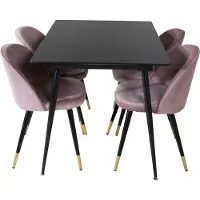 Ebuy24 SilarBLExt eethoek eetkamertafel uitschuifbare tafel lengte cm 120 / 160 zwart en 4 Velvet eetkamerstal velours roze, zwart, messing decor.