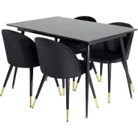 Ebuy24 SilarBLExt eethoek eetkamertafel uitschuifbare tafel lengte cm 120 / 160 zwart en 4 Velvet eetkamerstal velours zwart, messing decor.