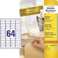 Avery Zweckform AVERY Etiketten voor hangmappen L6021REV-25 afneembaar A4 Wit 45,7 x 16,9 mm 25 Vellen à 64 Etiketten