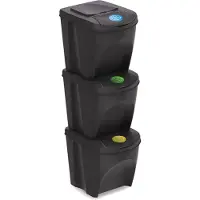 Prosperplast Set van 3x kunststof afvalscheidingsbakken antraciet/donkergrijs van 25 liter - Scheidingsprullenbakken