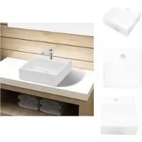 vidaXL Gootsteen - Gootstenen - Goot Steen - Goot Stenen - Wastafel met kraangat vierkant keramiek wit