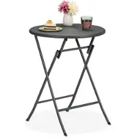 Relaxdays tuintafel - 75 x 60 cm - inklapbaar - rotanlook - rond - kunststof & staal - balkon - grijs