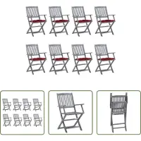 The Living Store De Living Store: Opklapbare tuin stoelen, 8 stuks, met kussens, gemaakt van massief acaciahout