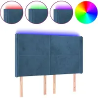 vidaXL Hoofdbord LED 147x16x118/128 cm fluweel donkerblauw