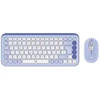 Logitech POP ICON COMBO, Draadloos, Bluetooth, Schaarmechanisme, QWERTZ-indeling, Lavenkleur, Wit, Inclusief muis
