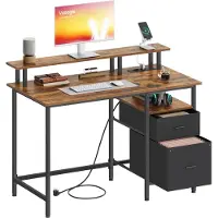 Vasagle Gamingbureau met stoffen laden en displaystandaard, Vintage Bruin / 120 x 60 cm