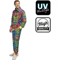 Boland - Trainingspak Leopard art dude UV (L) - Volwassenen - - 80s - 90s - foute party - grappig - retro trainingspak - neon