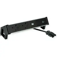 Bachmann DESK2 aluminium, zwart, 2x UK-stopcontact, 1x USB-C (60W), 0,2 meter, GST18, Verenigd Koninkrijk