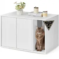 Songmics Kattenbak kast met push to open deuren en bijzettafel functie, Sneeuwwit