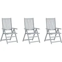 vidaXL Tuinstoelen 3 st verstelbaar met kussens massief acaciahout