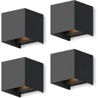 Calex LED Wandlamp Bari - 4 stuks - Kubus - Zwart - LED Up & Down - Verstelbare Stralingshoek - 7W - Tuinverlichting - Modern Design - Warm Wit Licht - Voor Binnen en Buiten