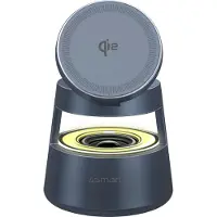 4smarts Laadstation Aura Sound - 3-in-1 Draadloze Oplader - Ingebouwde Bluetooth Speaker -Geschikt voor iPhone/Airpods/Watch - Compatibel met MagSafe / Qi2 - Dimbare LED-verlichtingichting - Grijs