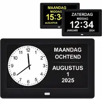Pitt & co. Dementieklok Analoog en Digitaal – Kalenderklok met datum en dag – met Medicijnalarm - Alzheimer klok – seniorenklok voor ouderen – 10 Inch - Zwart
