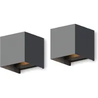 Calex LED Wandlamp Bari - 2 stuks - Kubus - Antraciet/ Grijs - LED Up & Down - Verstelbare Stralingshoek - 7W - Tuinverlichting - Modern Design - Warm Wit Licht - Voor Binnen en Buiten