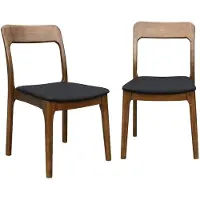 Sweeek - Vintage stoel in walnoot gebeitst heveahout en zwarte stof, b 48 x d 58 x h 81,5cm (set van 2)