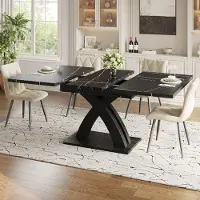 STILVORA eettafel met X-vormige dwarsbalken, keukentafel geschikt voor maximaal 6 personen, gemaakt van hout met soepel lopende rails, geschikt voor eetkamers, keukens of terrassen