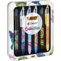 BIC 4 Kleuren Balpennen - Botanical en Tie Dye Decors - Geschenkdoos met 6 pennen - Medium Punt 1 mm