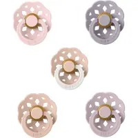 BIBS Boheme Fopspeen set 5 stuks Fossil Grey,Dusky Lilac,Blossom,Blush en Night Glow Blush 0-6 maanden maat 1