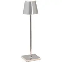 Zafferano Poldina micro acculamp binnenkant glanzend chroom, chroom / zilver, Woon-/ Eetkamer, Aluminium, Modern