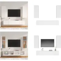 vidaXL 4-delige Tv-meubelset bewerkt hout wit - Tv-kast - Tv-kasten - Tv-meubel - Hifi-meubel