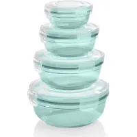 OEM set van 4 voedselcontainers (0,4L, 0,8L, 1,4L, 2,3L), rond, plastic, 100% luchtdicht/waterdicht, magnetronbestendige opslagcontainers, mint