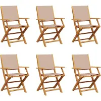 vidaXL Klapstoelen set van 6 stuks, taupekleurige stof en massief hout.