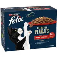 Felix 4x Kattenvoer Nat Heerlijke Plakjes Gelei Farm selectie Multipack 12x80 gr