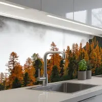 KitchenYeah Keuken achterwand 200x60 cm - Spatscherm zelfklevend Berg - Mist - Bos - Muurbeschermer - Spatwand fornuis