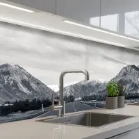 KitchenYeah Keuken achterwand 250x80 cm - Spatscherm zelfklevend Zwart wit - Berg - Weg - Muurbeschermer - Spatwand fornuis