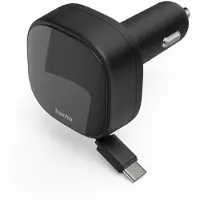Hama 30W Auto-Snellader - 2x USB-C - Uittrekbare oplaadkabel - Zwart