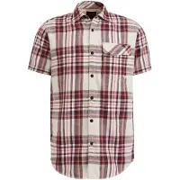 PME Legend Heren Overhemden Short Sleeve Shirt Slub Check Ruby - Roze - Maat L