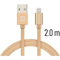 Swissten Lange Lightning Oplaadkabel 2 meter – voor iPhone & iPad – Gevlochten Nylon USB-A Kabel – Goud