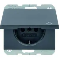 Hager BER K1 Schuko combinatie met artikelnummer 47517206, voorzien van een klapdeksel en verhoogde aansluiting, kleur: antraciet
