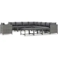 vidaXL 12-delige Loungeset met kussens poly rattan grijs
