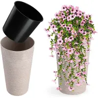Kadax Bloempot met houtspaanders, elegante bloempot met uitneembare inzet, bloempotbescherming voor kantoor, bloembak, pot, tuinschaal (diameter 30 cm, crème)