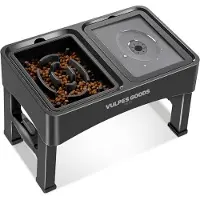 Vulpes goods Pets - Voerbak Hond met Standaard - Drinkbak Hond Anti Knoei - Anti Schrokbak Hond - Verhoogde Voerbak - 4 Hoogtes - Slow Feeder - Dubbel - Zwart
