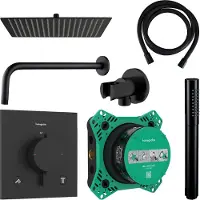 Hansgrohe Regendouche Inbouw Ecostat Wanduitloop met Handdouche en Hoofddouche 20 cm Thermostaat Vierkant Mat Zwart