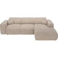 Vente-unique Grote hoekslaapbank met hoek rechts van beige ribfluweel met fijne ribbels POGNI van Maison Céphy
