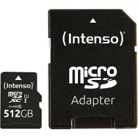 Intenso Flashgeheugen - GmbH - Micro SDXC 512GB Premium C10 UHSI- 45MB/s incl. SD-adapter - Zwart