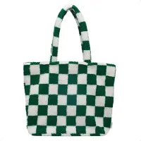 Selencia Zaya Tote Bag - Teddy Laptoptas 16 inch - Checkered Green