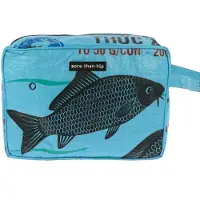 Morethanhip - Grote toilettas 5,6 L van gerecyclede visvoerzakken - Yindee - vis blauw - 27 x 19 x 11 cm