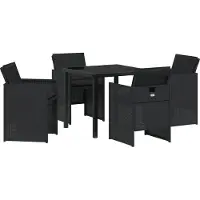 vidaXL Tuin Eettafel Set met kussen 5 pcs Zwart poly rattan