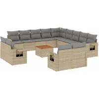 vidaXL 14-delige Loungeset met kussens poly rattan beige