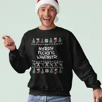 B&C Foute Kersttrui - Kleur Zwart - Merry Fucking Whatever - Maat 3XL - Uniseks Pasvorm - Kerstkleding voor Dames & Heren