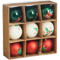 Mica Decorations Christmas Baubles Set - 9 Pieces - Ø8 cm - Shatterproof - White, Red, Green