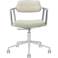 Vipp 453+ Draaistoel Met Zwenkwielen Gepolijst Aluminium / Wavy Gebroken Wit - Bureaustoelen Textiel Offwhite - 453+02C01