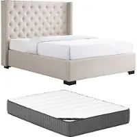 Vente-unique Bedframe stof beige 200 x 200 cm MASSIMO