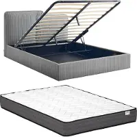 Vente-unique Bed met opbergruimte stof grijs 140 x 190 cm